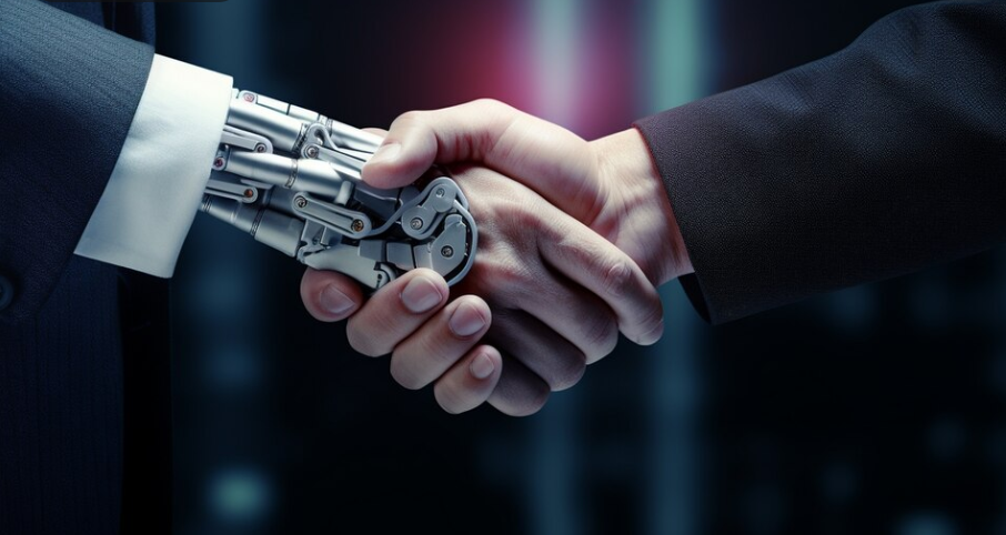 AI inventor and human handshake