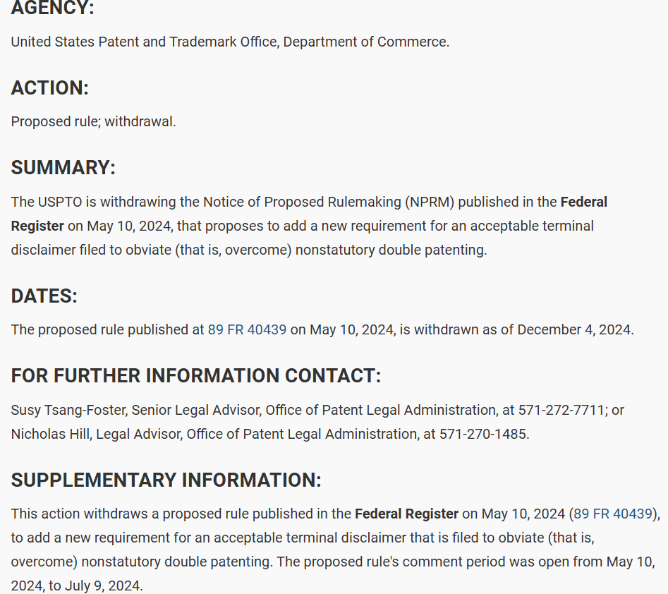 USPTO Drops Terminal Disclaimer Proposal - Stevens Law Group