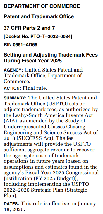 USPTO Trademark Fee Increases in 2025 - Stevens Law Group